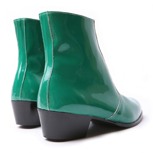 "Botas al tobillo para hombre con cremallera lateral verde brillante hechas a mano COREA 1,77" tacones cubanos - Imagen 6 de 11