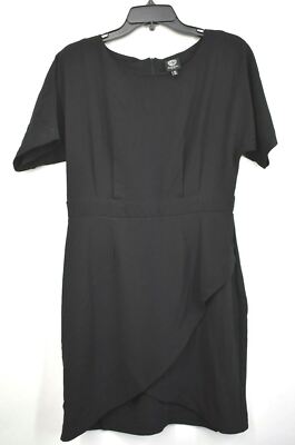 Bobeau Petite Womens Crew Neck Short Sleeve Back Zip Crepe Wrap Skirt Dress LP