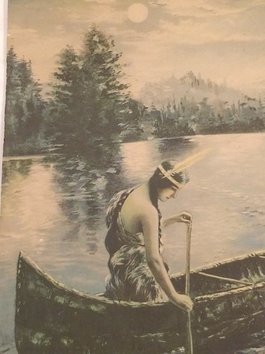 Orig 1920s Harper 11.5" x 15.5" Beautiful Indian Maiden Squaw River Canoe Print - Picture 5 of 7