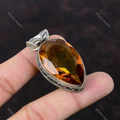 Gift For Her 925 Sterling Silver Natural Citrine Gemstone Pendant Vintage