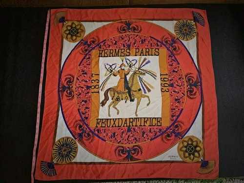 VINTAGE HERMES FEUX D’ARTIFICE FIREWORKS RED SILK SCARF WRAP 1937-1990 34X34 - 第 1/6 張圖片