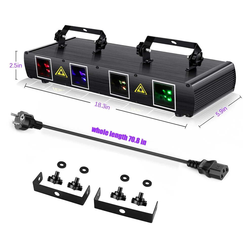 RGBW Laser Light 4 Beam DJ Projector Stage Light DMX Strobe Disco Show Party - Image 3 of 4