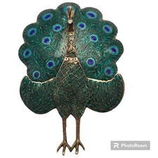 Vintage  Siam Niello Sterling Silver & Enamel Peacock Pin or Brooch