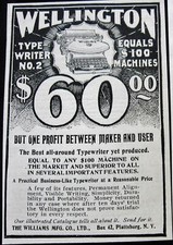 c1890s WELLINGTON No.2 Vtg Typewriter Office Print Ad~Williams Mfg,Plattsburg,NY thumbnail