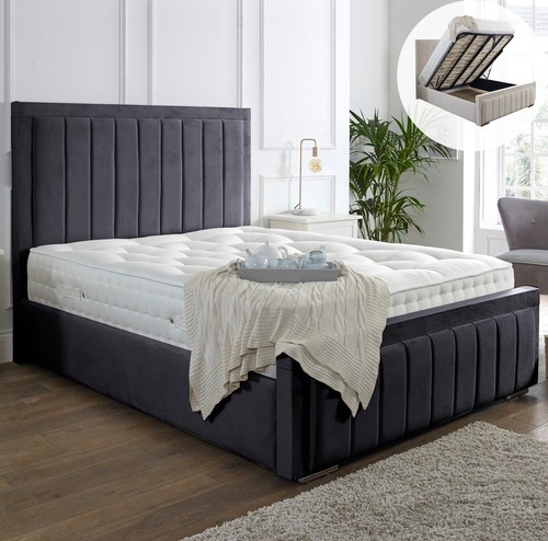 NEW OTTOMAN STORAGE PANEL PLUSH VELVET UPHOLSTERED BED FRAME DOUBLE & KING SIZE - Picture 10 of 13