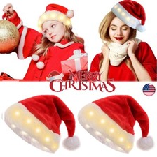 2  LED Christmas Santa  s  Hat Xmas Party Cosplay Warm light Costume Plush Cap US