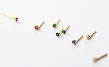 Gold Tiny CZ Stud Earrings, Dainty Silver CZ Dot Earrings, Colour CZ Small Studs