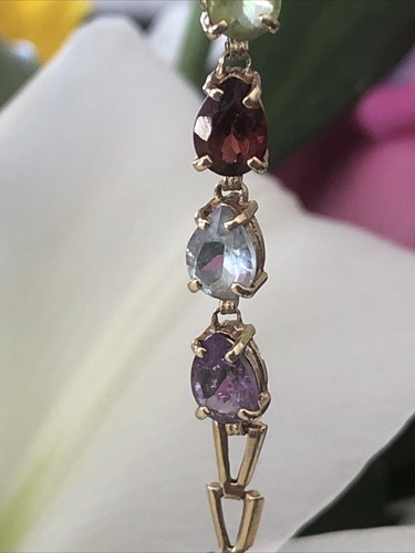 14KT YELLOW GOLD BRACELET WITH GENUINE COLORFUL GEMSTONES SIZE 7.5 WEIGHT 4.7g - Picture 4 of 18
