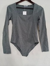 NWOT Mangopop Size M Gray Bodysuit Long Sleeve Square Neck