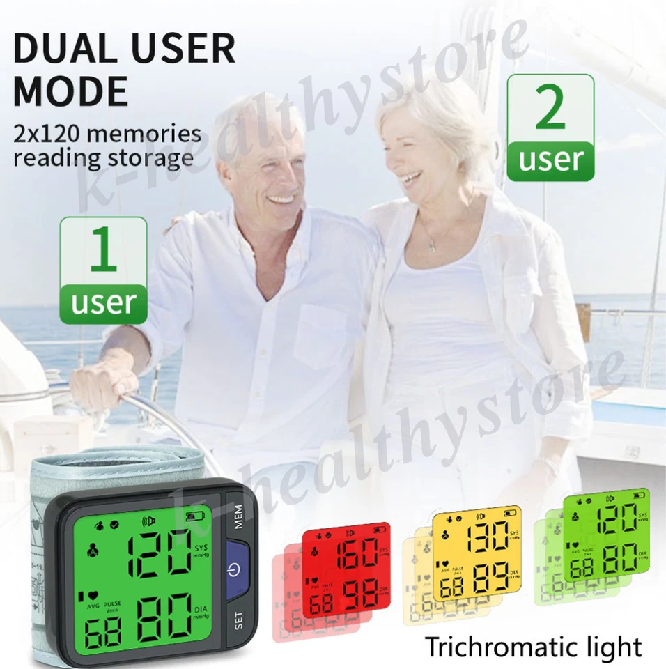 Monitor de pressão arterial de pulso automático máquina BP manguito digital frequência cardíaca LCD - Imagem 4 de 4