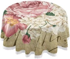 Tovaglie rotonde vintage shabby chic rosa floreale per arredamento casa 60 pollici