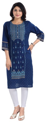 Abito Kurti per donna filo e paillettes lavoro cotone tunica Kurta blu top MM352 - Foto 3 di 7