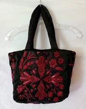 $280 JOHNNY WAS Embroidered Sequin Quilted Annalina Tote Bag Black Purse NWT