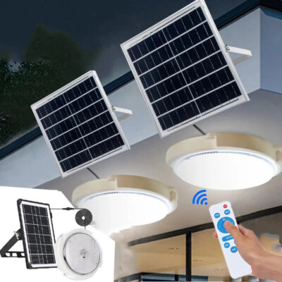 100W Solar Power Ceiling Pendant Light Remote Control Out/Indoor Lamp Waterproof