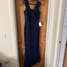 SISTAGLAM FAB NAVY BLUE LACE SEQUIN DESIGN EVENING PARTY MAXI DRESS, SIZE 18 NEW