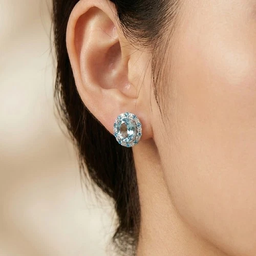 Gleaming Crystal Blue Aquamarine 6.50Ct 925 Sterling Silver White Gold Earrings