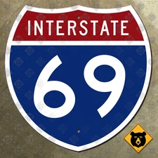 Interstate 69 highway route sign 1957 Indianapolis Fort Wayne Houston 18x18