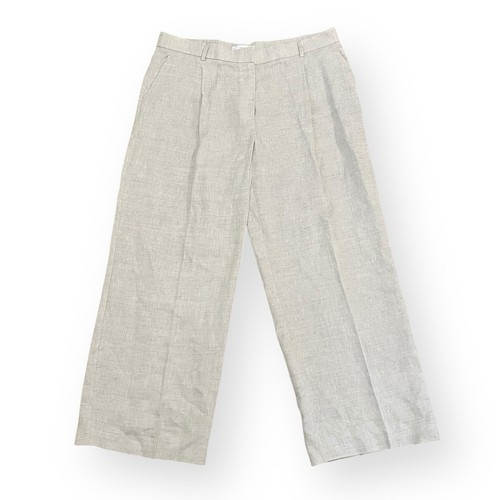 MNG by Mango Beige 100% Linen Straight Wide Leg Pleated Trousers Pants Size 14 - Picture 3 of 10