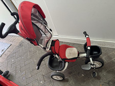 Red Kids Tricycle Trike with Push Handle, Canopy, Parent Steering, Baskets