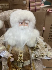 New In Box Golden Santa Neiman Marcus Christmas Holiday Decoration Statue 19"
