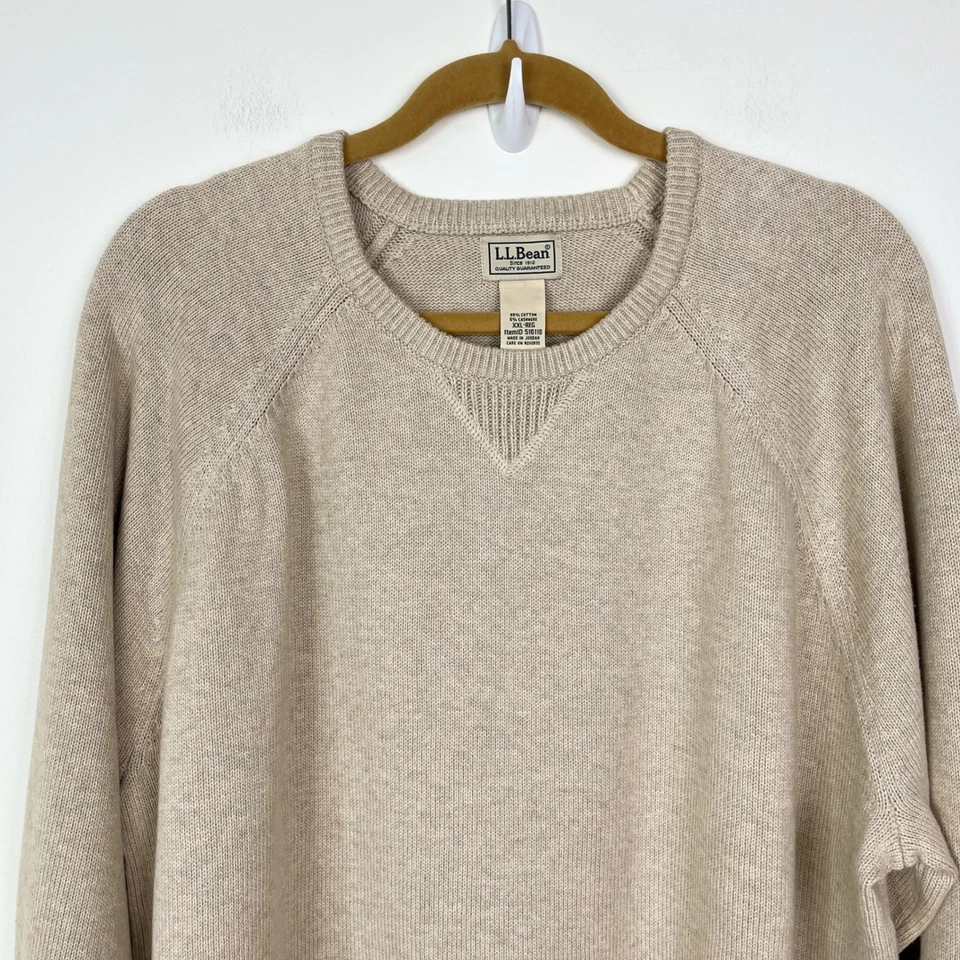 NWT L.L. Bean Wicked Soft Cotton Cashmere Crew Neck Sweater Mens XXL New Khaki - Image 3 of 4