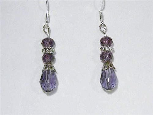 CYNTHIA LYNN FAUX AMETHYST PURPLE QUARTZ CRYSTAL TIBET SILVER EARRINGS 1.75" - Picture 1 of 1