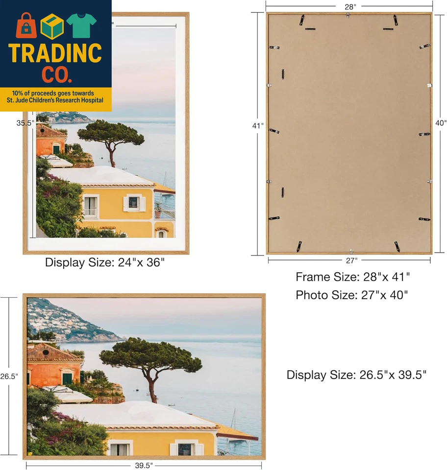 27X40相框带垫适用于24X36,实木橡木海报框带温度 — 第 2/4 张图片