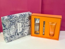 Clinique Happy 3 pc Set 1.7oz.  .34oz. Perfume Spray and 2.5oz Body Cream NIB