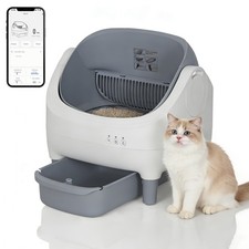 Multi-Cat Friendly Grey Automatic Litter Box, Open Top Electric Sifting Self Cle