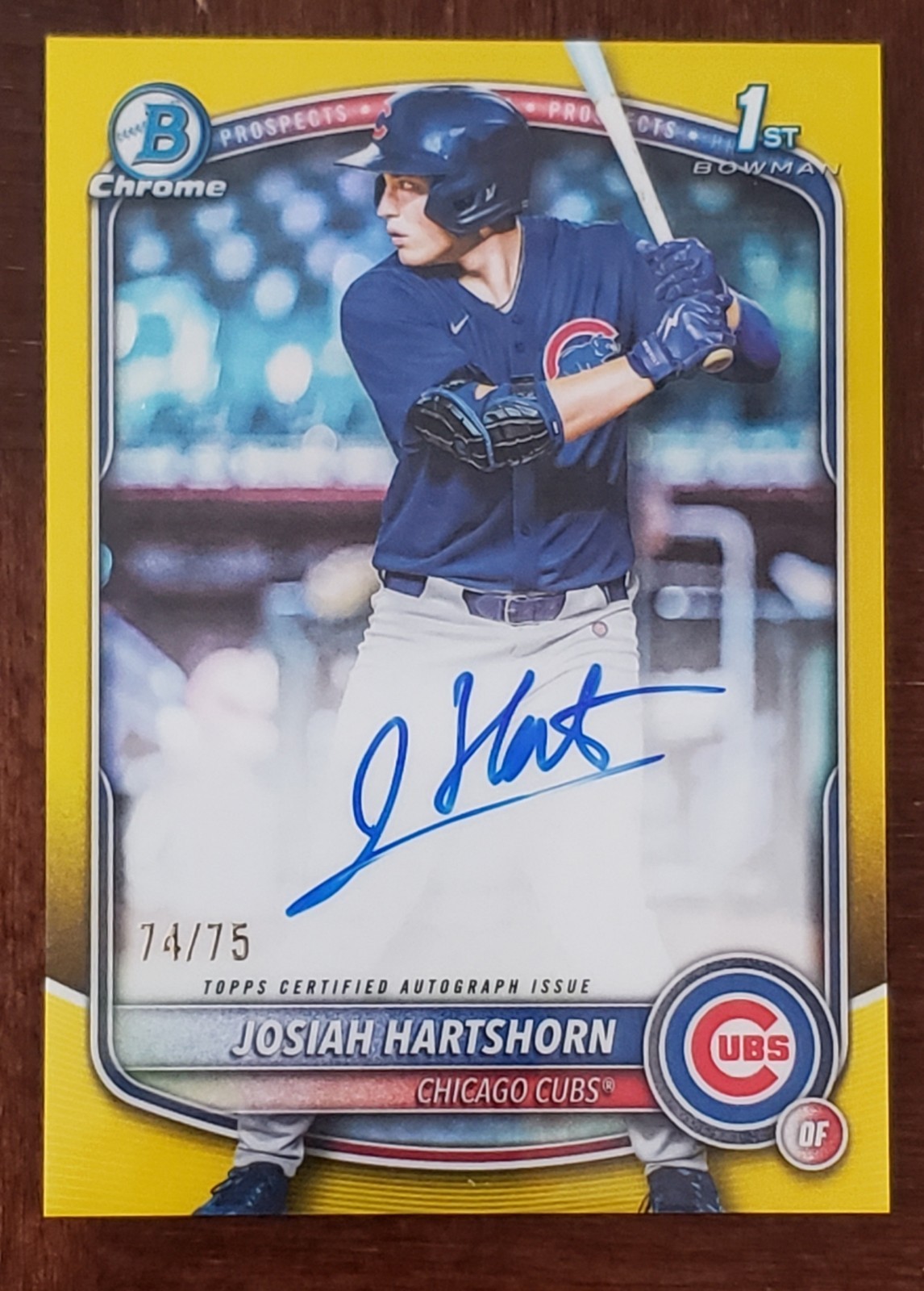 Josiah Hartshorn 2025 Bowman Chrome Draft 1st Yellow Refractor Auto #74/75