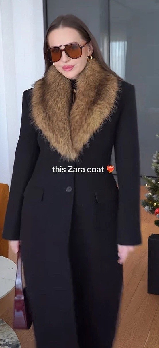 ZARA WOMAN FW25 BLACK WOOL BLEND COAT WITH FAUX FUR COLLAR ZW COLL. L 3736/251 image 3