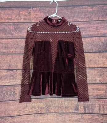 Velvet Mesh Whimsigoth Peplum Top Netting Maroon JRS LG Goth Charlotte Russe 