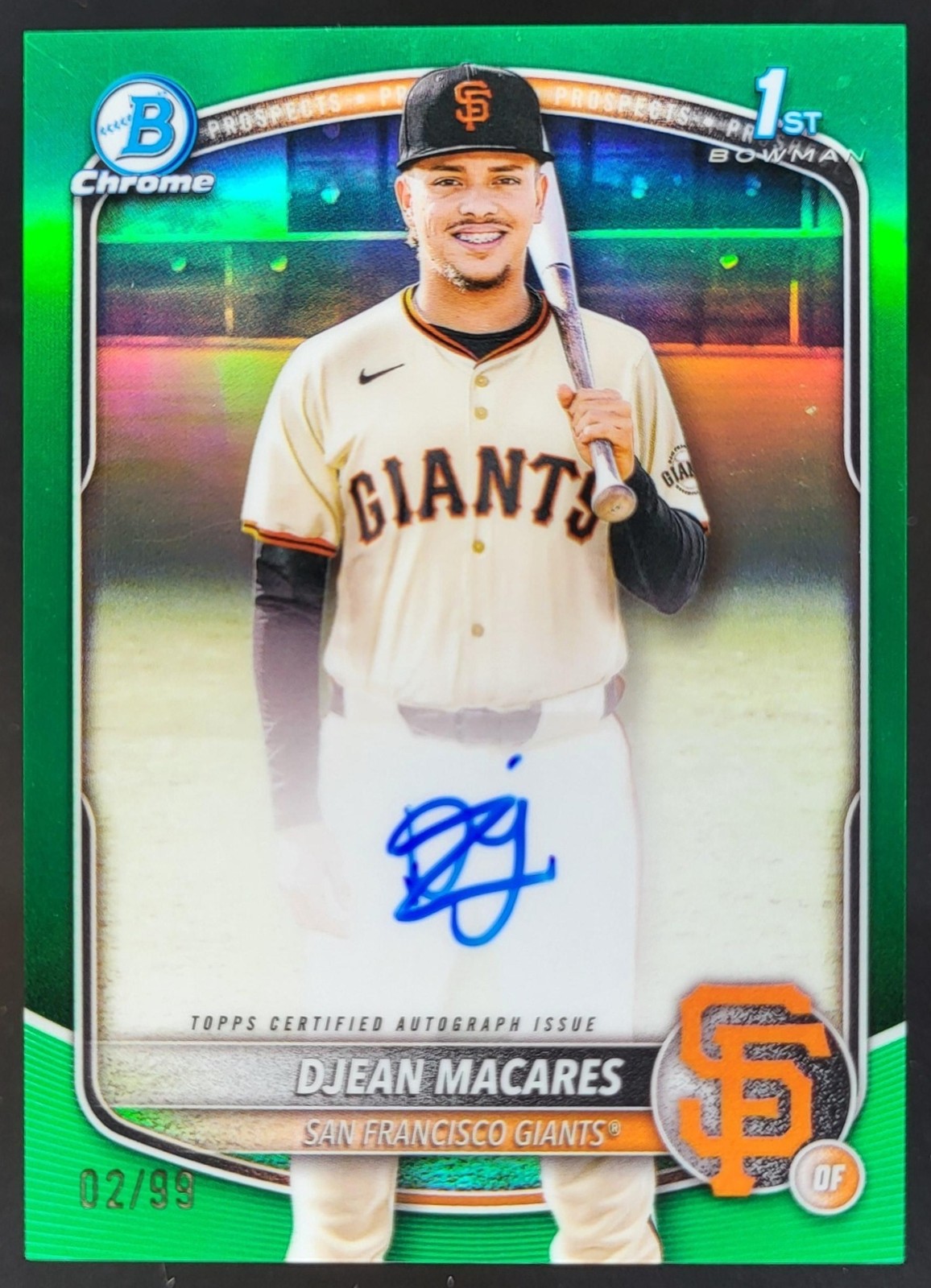 2025 Bowman Chrome Djean Macares Auto Green Refractor /99 1st Giants MS2