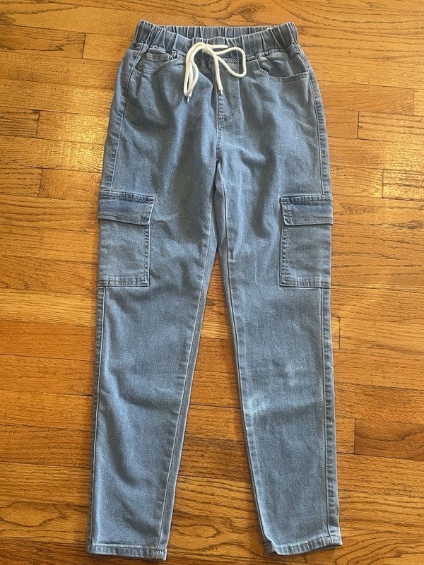 SHEIN Women’s Cargo Pocket Denim Drawstring Waist Casual Jeans - S/US 4/EU 36