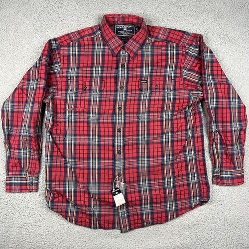 Vintage Polo Sport Hemd Herren groß kariert Flanell Taschen Outdoor Sportsman Neu mit Etikett