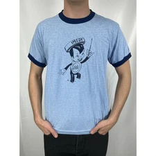 Screen Stars Vintage Blue Mens Speedy Alka Seltzer Ringer T-Shirt Medium