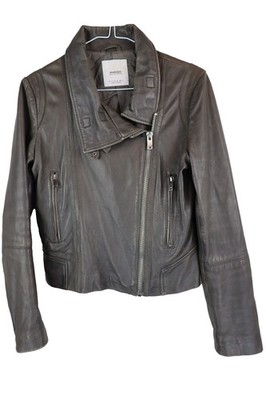 MANGO braune Leder Biker Jacke Größe S Damen Full Zip Bomber Freizeit 022942