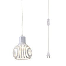 Plug-In Pendant Light Cage Shade 7.5" x 11" Distressed Cream Finish — listing 6