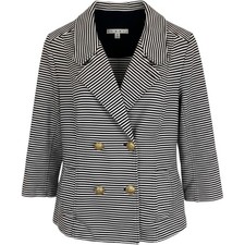 Cabi Womens 823 Knit Double Breasted Blazer Blue White Size M Nautical Preppy