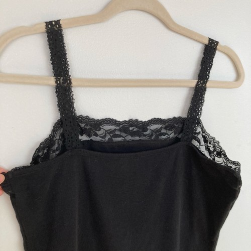 Y2K St Johns Bay Womens M Black Lace Trim Sequin Stretch Cami Coquette Twilight - Picture 8 of 10