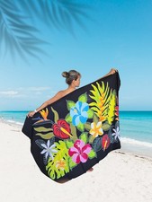 Hand Painted Hawaiian Floral Beach Sarong Pareo Swimsuit Cover Up Shawl One Size
