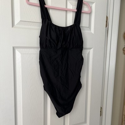 Summer Mae Maternity  One Piece Tummy Control Suit Sq.Neck Bow Back Swimwear Med
