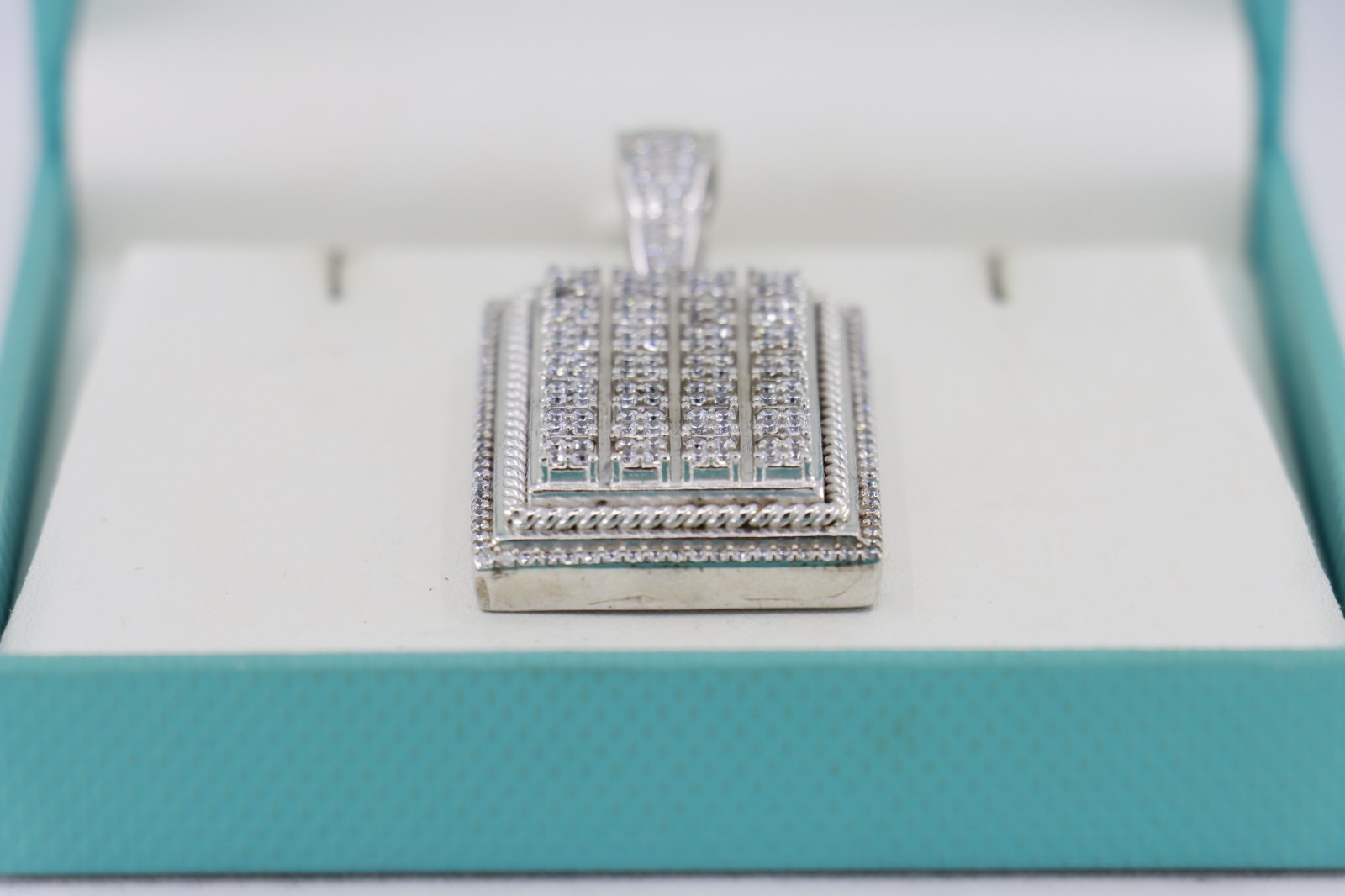 Sterling Silver Large Rectangular Pendant, ICY BL… - image 4