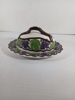 Vintage Grape Ceramic Covered Butter Dish Excellent Condition Arnel's Pottery ?