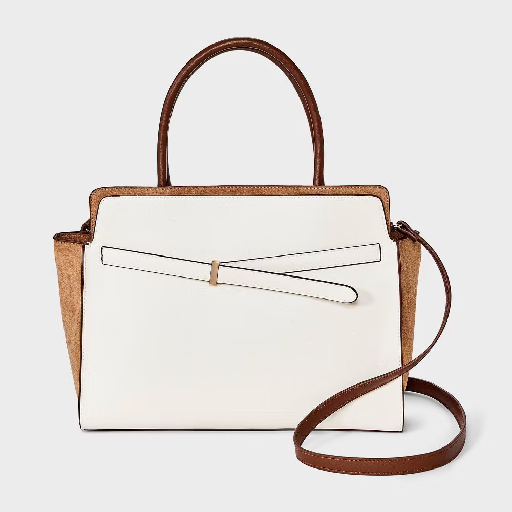 Belted Top Handle Satchel Handbag - A New Day Cream 4890₽