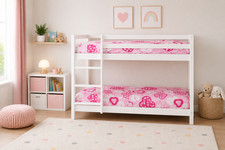 Wooden Bunk Bed Kids Childrens 2ft6 Small Single White Pine With 2 Mattresses