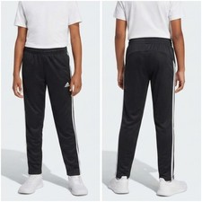 Adidas Boys Track Pants Youth Size M 10/12 Black White 3 Stripe Athletic Pants