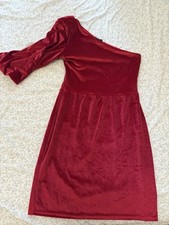 Velvet Red Mini Dress Xs One Shoulder