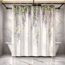 Green and Purple Floral Shower Curtain for Bathroom Decor 72x72 inch