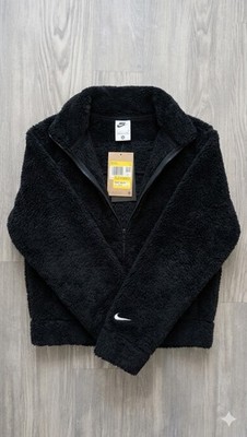 Nike Women s Black Full-Zip Sherpa Jacket Logo Long Sleeve Size S